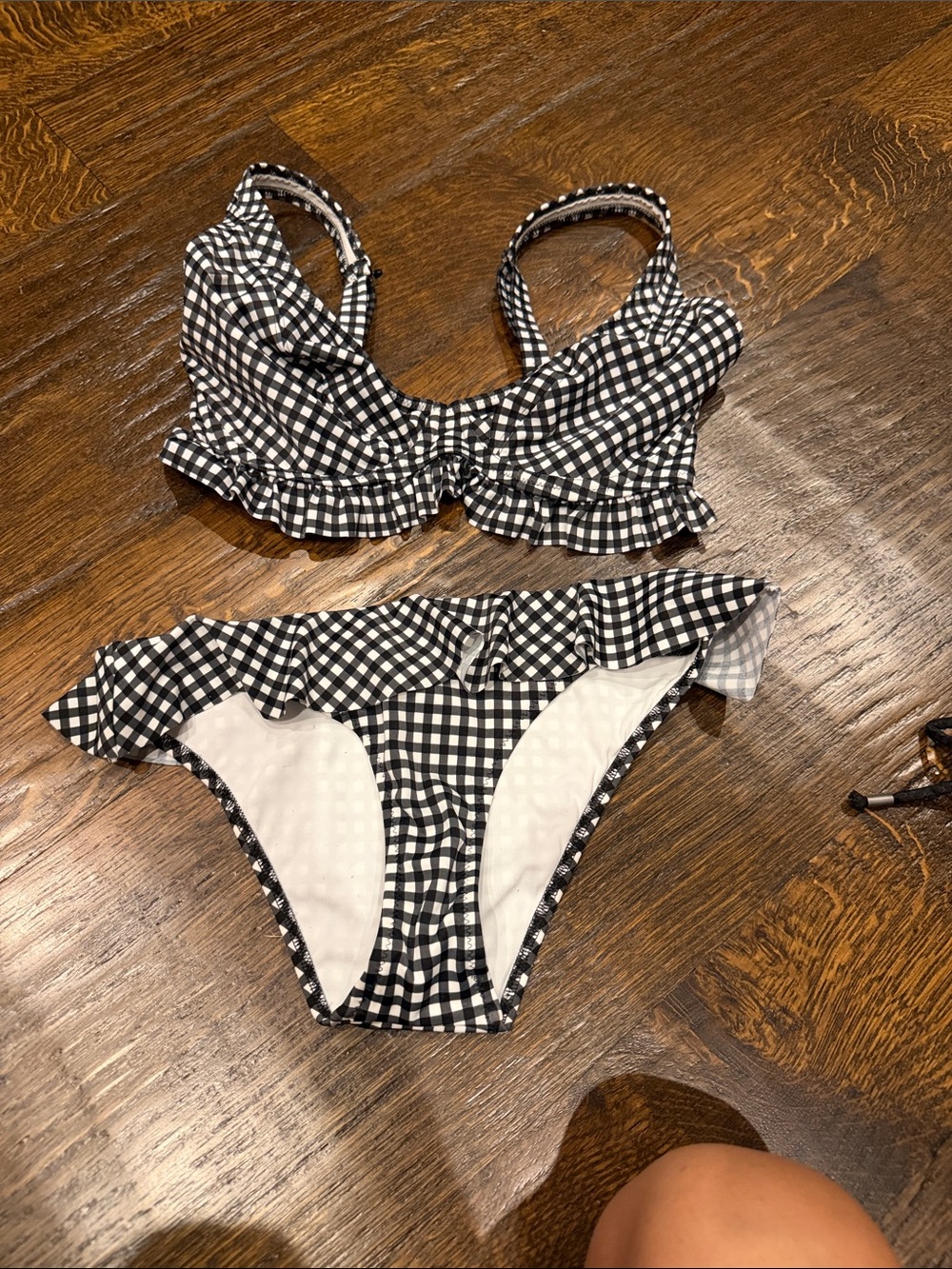 Freya Black and White Gingham One-Piece Look Bikini Set 32f top and XS bottom